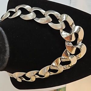 Large Link Satin & Shiny Silvertone 17" Long Necklace